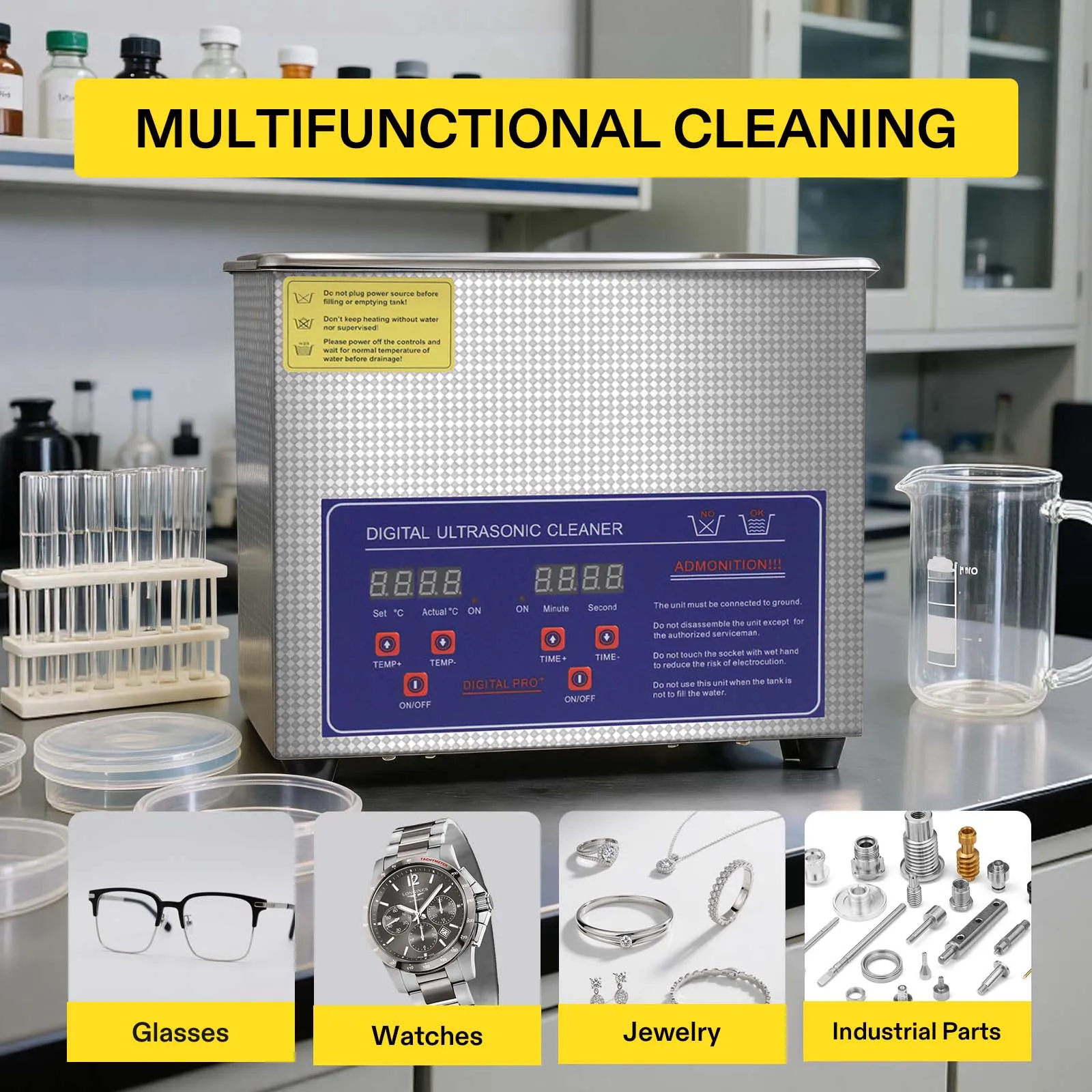 Industrial Ultrasonic Cleaner 30L Heater - SIHAO 工業用超音波洗浄機 6/15/30L、ステンレス製デジタル超音波洗浄槽（ヒーターおよびタイマー付き）、金属部品、工具、時計、宝飾品、眼鏡の徹底洗浄に。